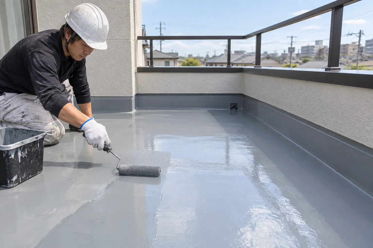 床面にウレタン防水層を施工するイメージ