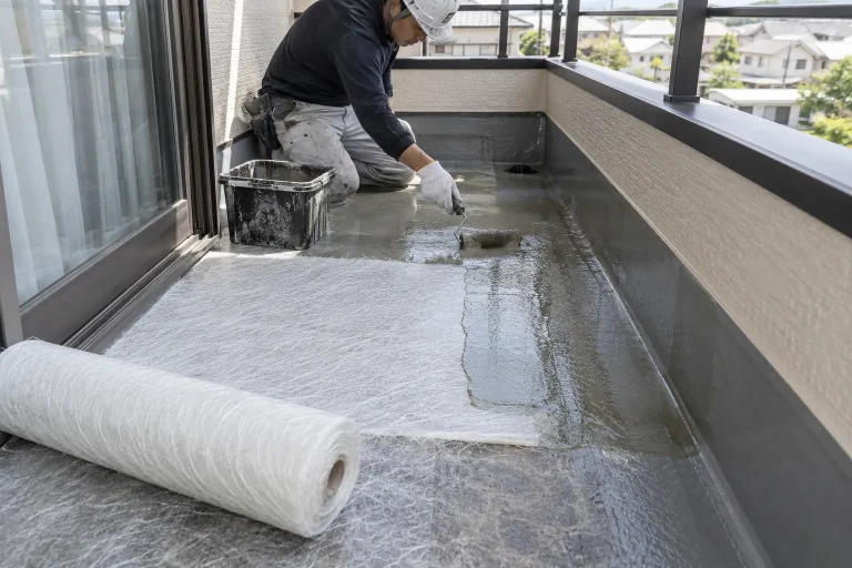 ベランダにFRP防水層を施工するイメージ