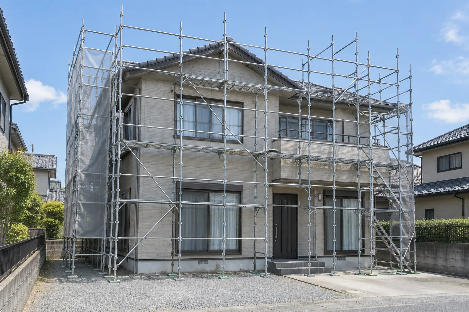 高所の工事に必要な外部足場のイメージ