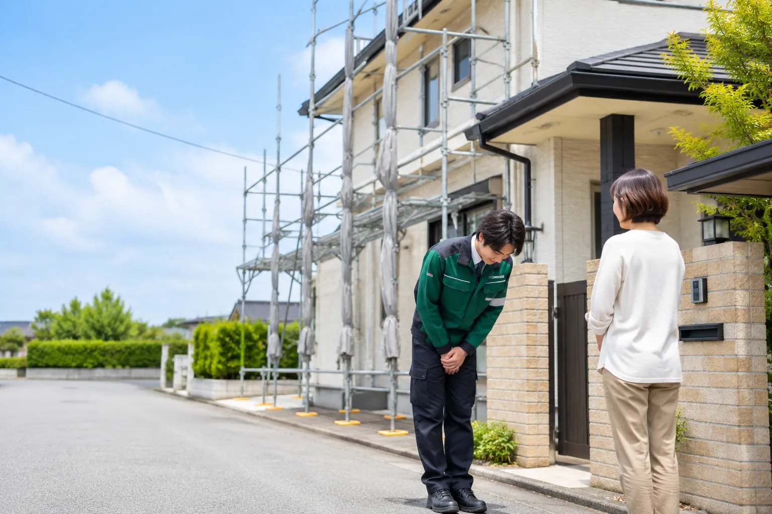 近隣挨拶と足場設置のイメージ